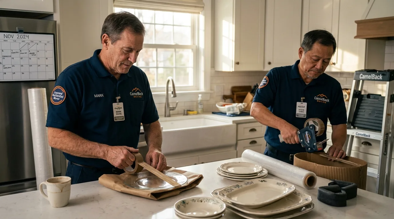 Professional crew packing kitchen dishware in Springtown, TX
